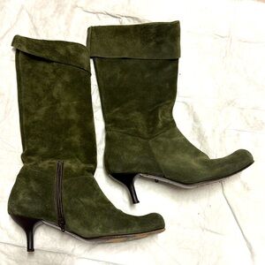 MAX & Co. Olive Green Suede Calf-Length Stiletto Booties 38